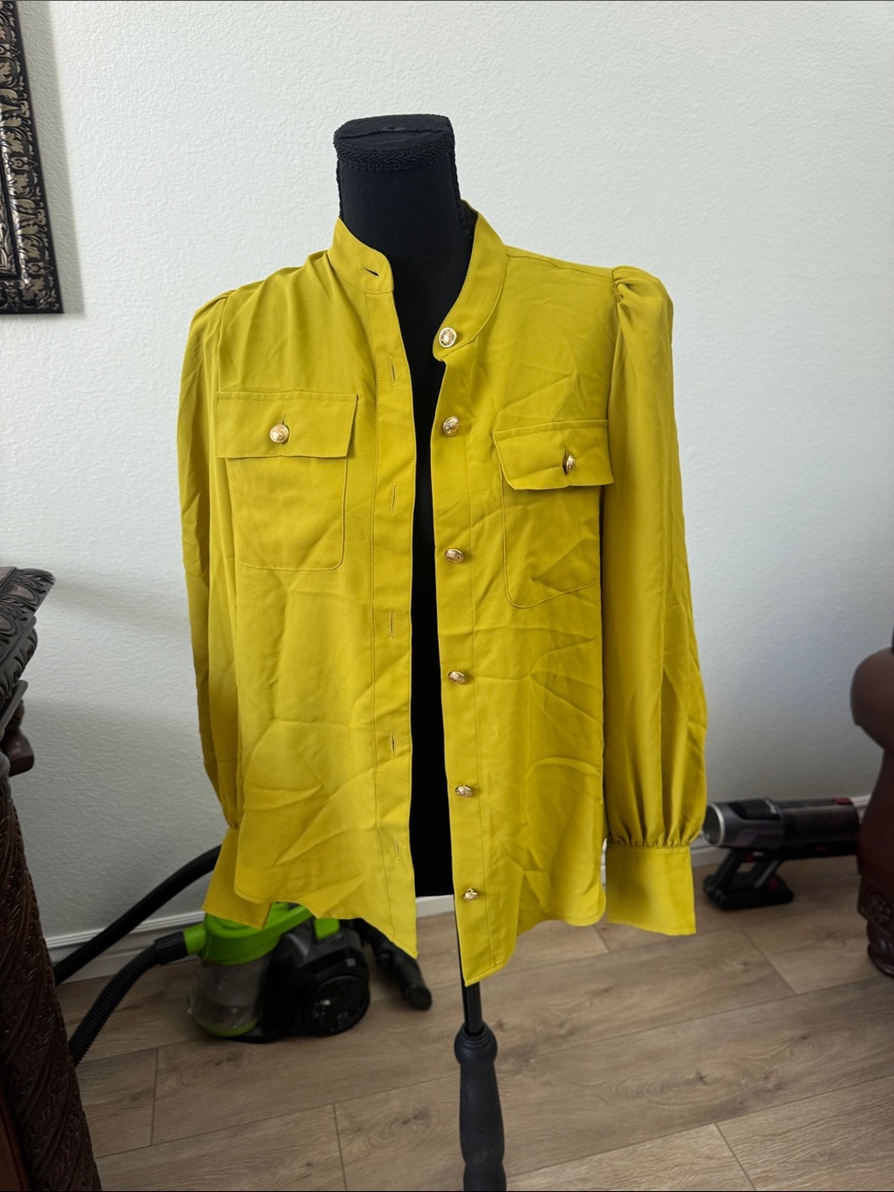 Express Women's Mustard Button-Front Military Blazer